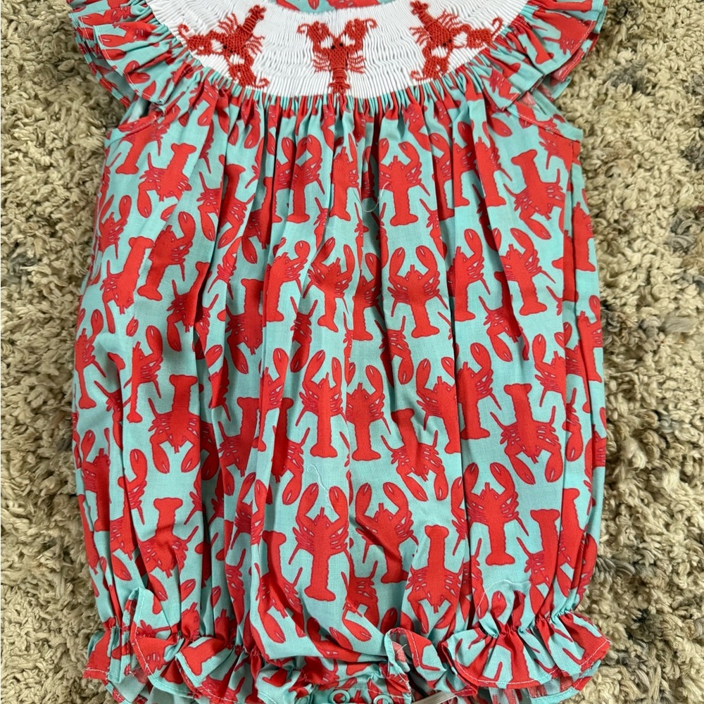 Smocked Lobster Print Baby Romper